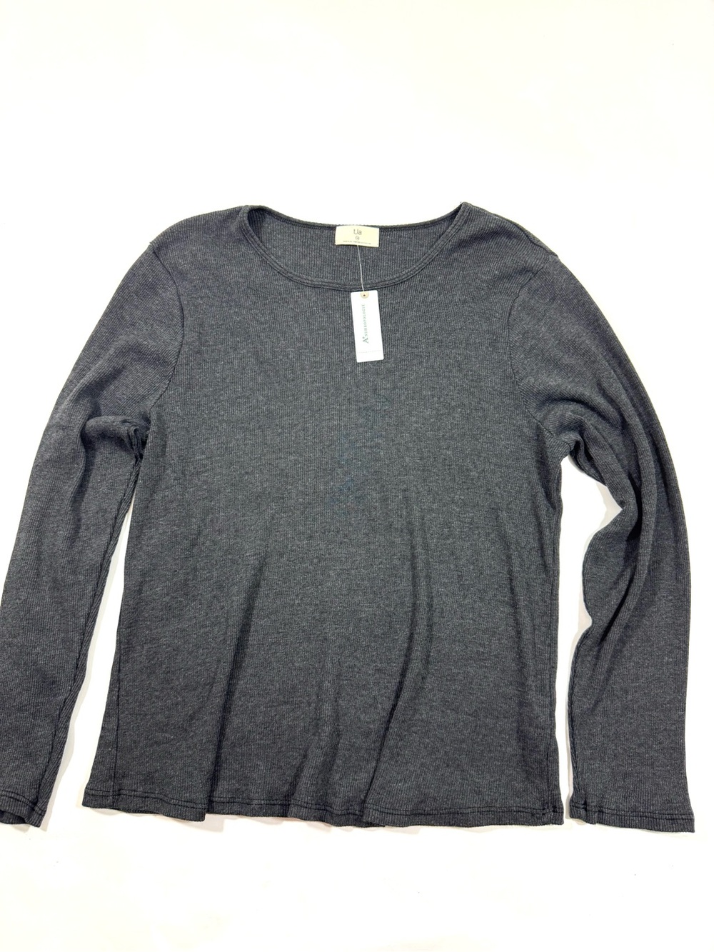 New T La Anthropologie Ribbed Knit Shirt Grey